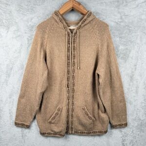 Alpaca Connection Alpaca Wool Full Zip Sweater Womens L Brown Vintage Aztec